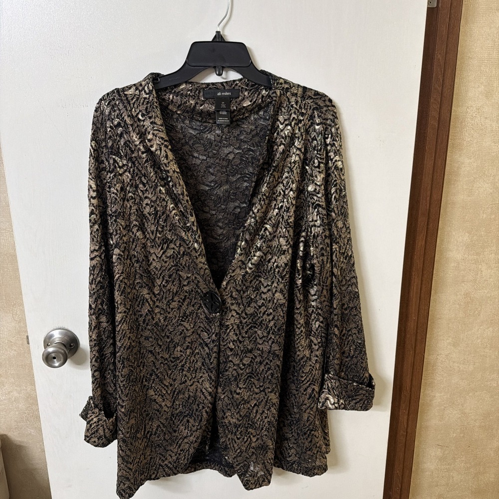 Ali Miles Blazer Jacket Womens 2X Gold Metallic Lace Sheer